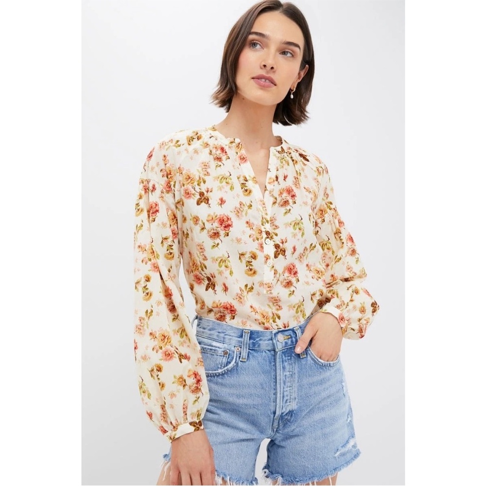Tuckernuck Romantic Floral Camden Blouse XS Preppy Old Money 100% Cotton Top
